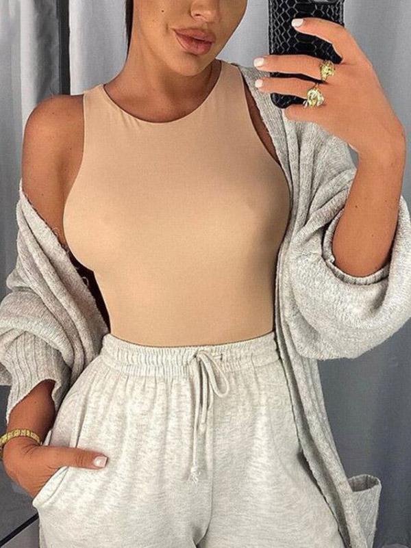 Sexy Solid Color Sleeveless Bodysuits