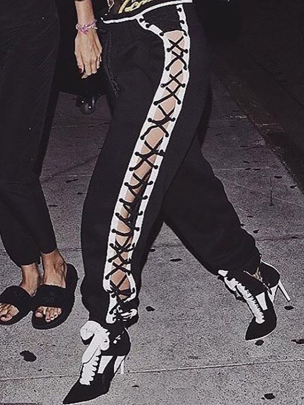 Contrast Color Hollow Loose Casual Pants Bottoms