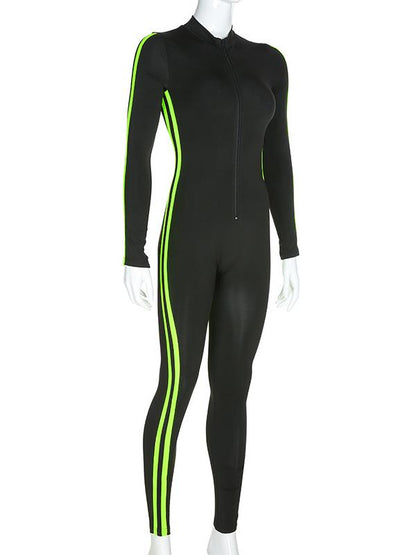 Long Sleeve Contrast Trim Jumpsuits
