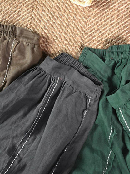 Casual Linen Cropped Long Skirt