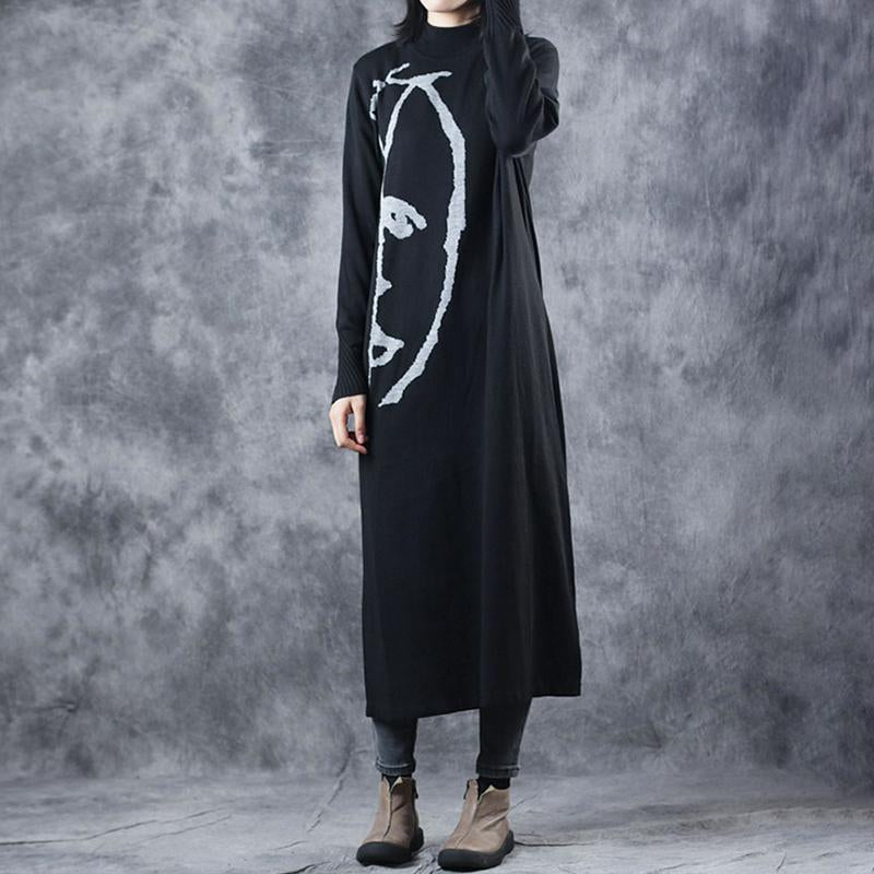 Buykud Half Turtleneck Printed Elegant Sweater Dress