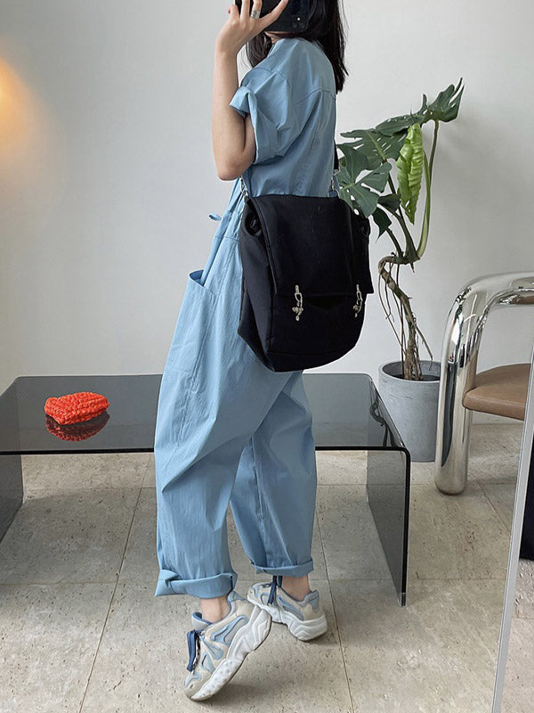 Urban Drawstring Elastic High Waisted Short Sleeves Wide Leg Jumpsuits