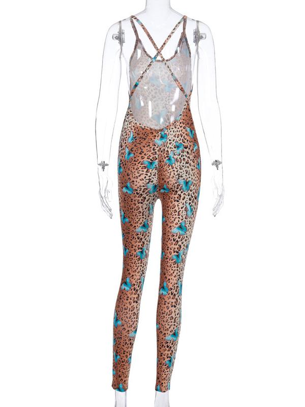 Printed Spaghetti-Neck Backless Yoga Jumpsuits Bottoms