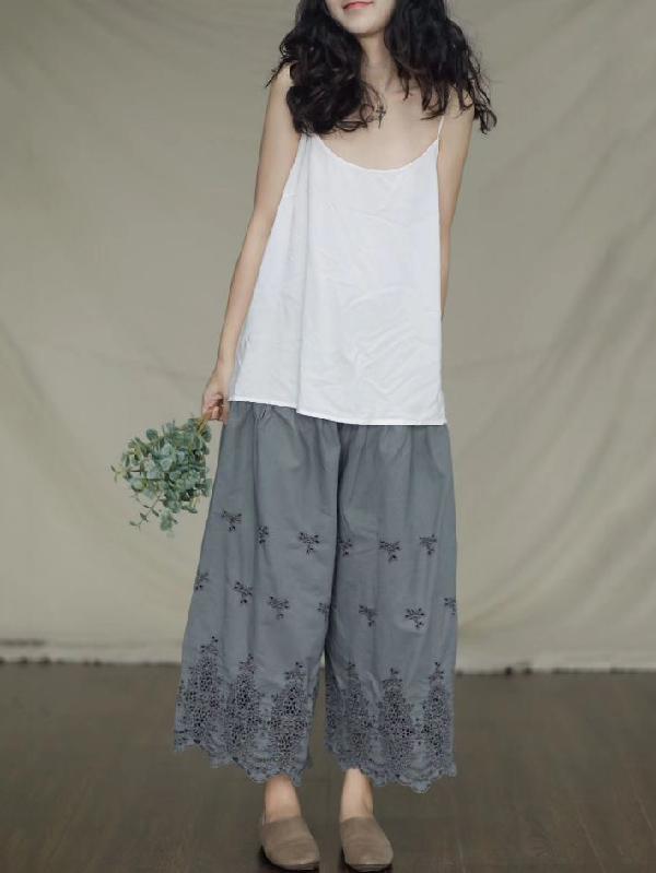 Vintage Linen Hollow Wide Leg Pants