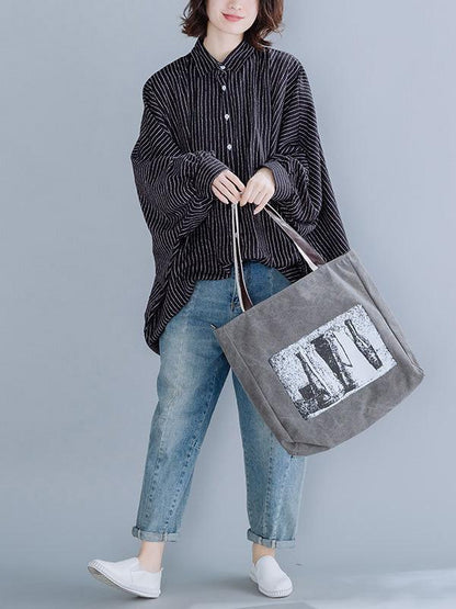 Loose Batwing Sleeves Striped Blouse