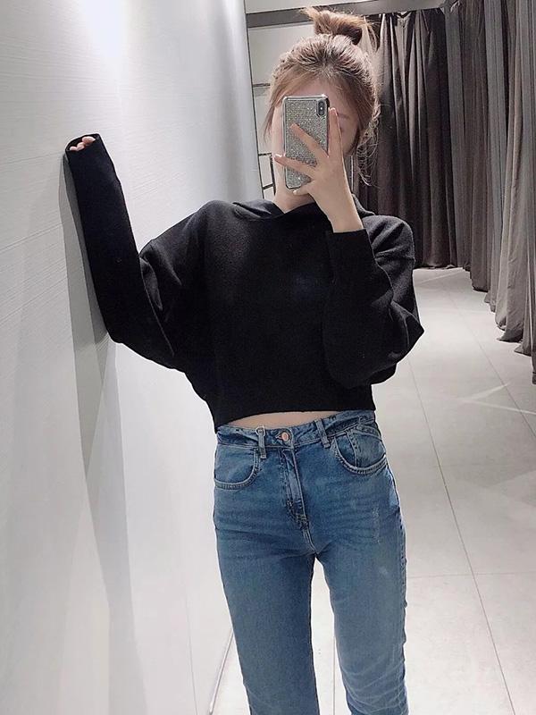 Loose Solid Lantern Sleeves Hoodies