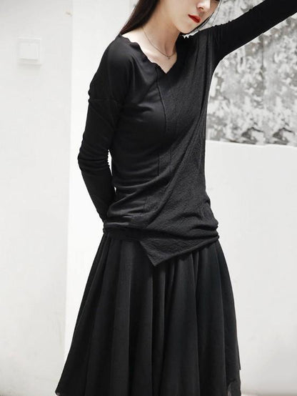 V-neck Cropped Split-joint Shirt Tops