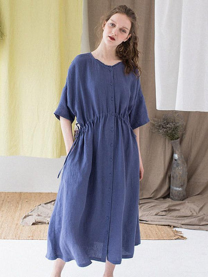 2019 Summer New Vintage Loose Solid Long Dress