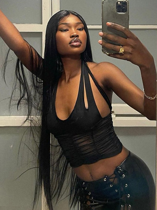 Wrap Mesh Split-Joint Cross Neck Bra