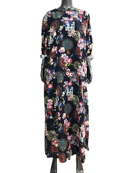 Autumn Loose Flower Print Maxi Dress