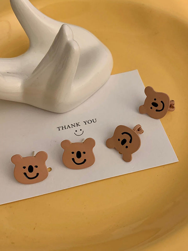 Cute Cartoon Smile Bear Printed Earrings