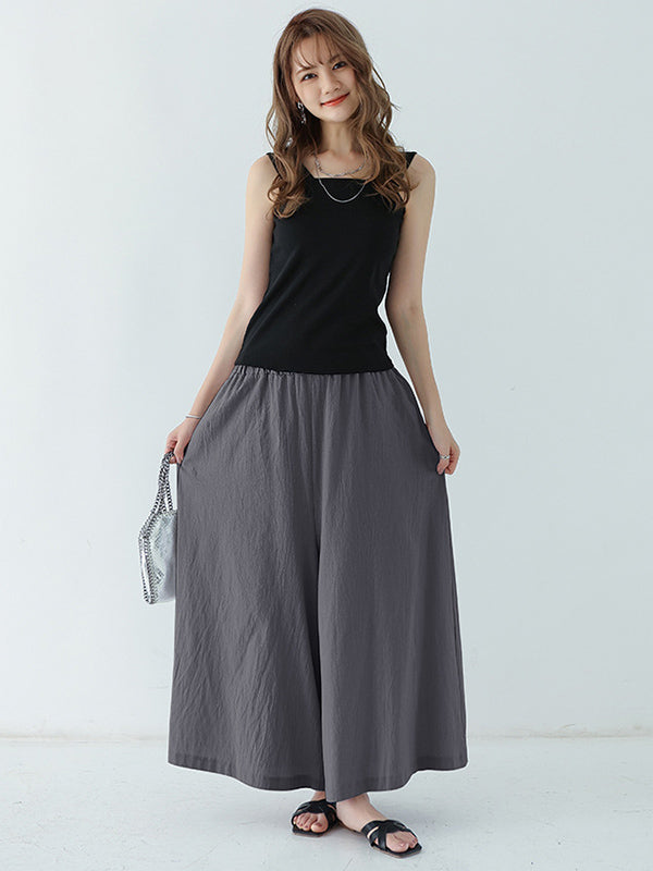Casual 11 Colors  Solid Column Wide Leg Capri-Pants