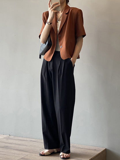 Urban Solid Color Notched Collar Short Sleeves Blazer