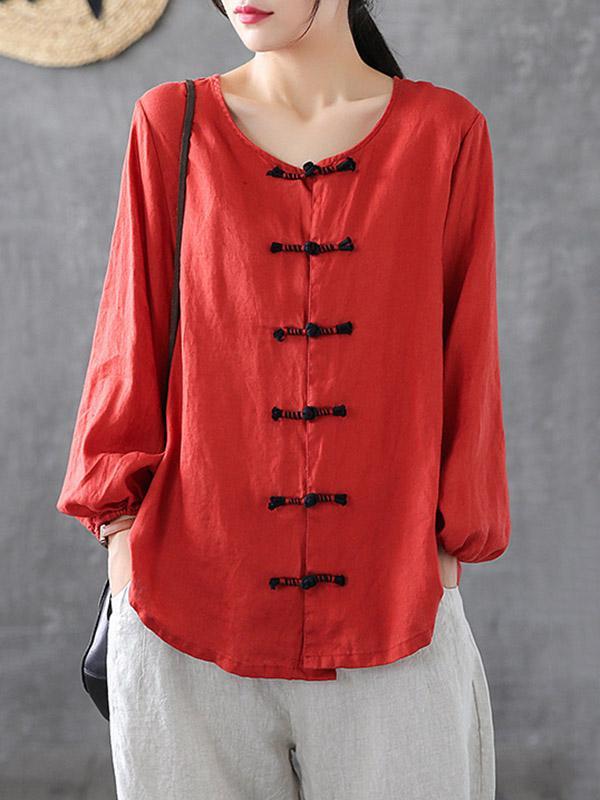Artistic Retro Buckle Blouse Tops