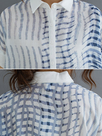 Original Printing Lapel Short Sleeve Split-Joint Shirt Dress