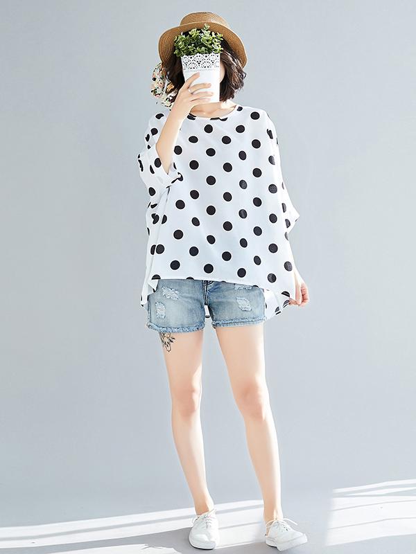 Plus Size Loose Polka-dot T-shirt