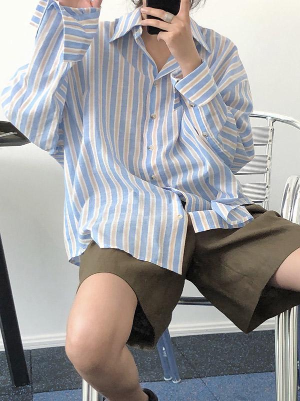 Original Striped Lapel Blouses&Shirts Tops