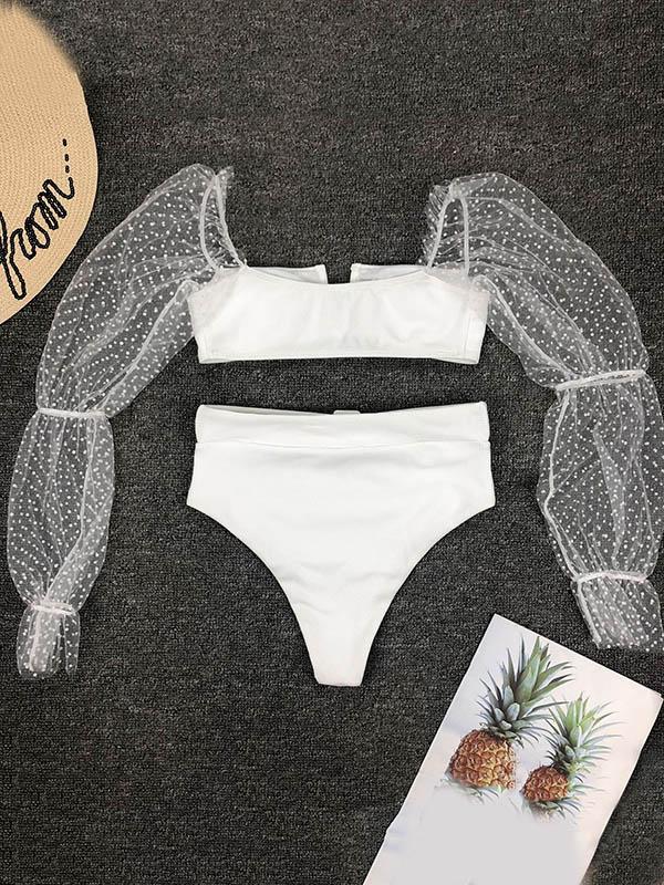 Sexy Mesh Yarn Split-Joint Waistband Split Type Bikini Swimsuit
