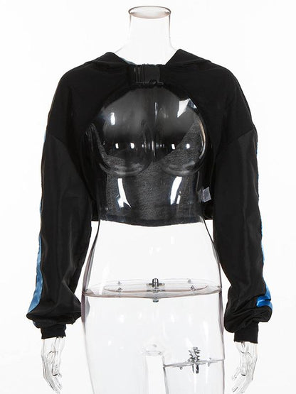 Schoolbag Button Color-block Hoodies&Jackets