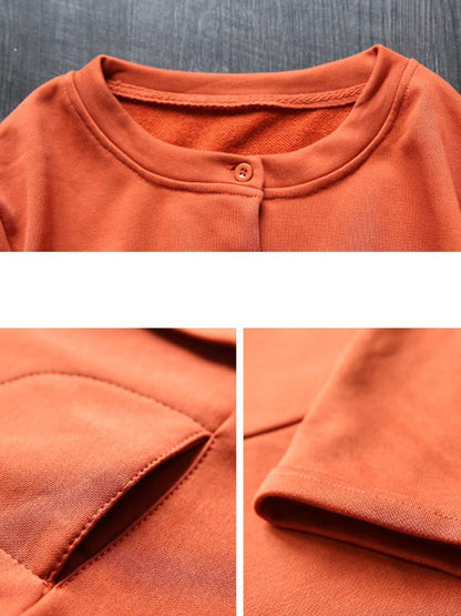 Buykud Loose Round Neck Cardigan Casual Short Coat