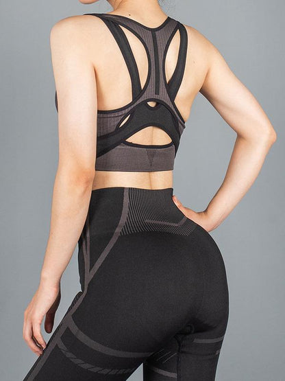 Wrap Striped High-Waisted Bra&Leggings Yoga Suits
