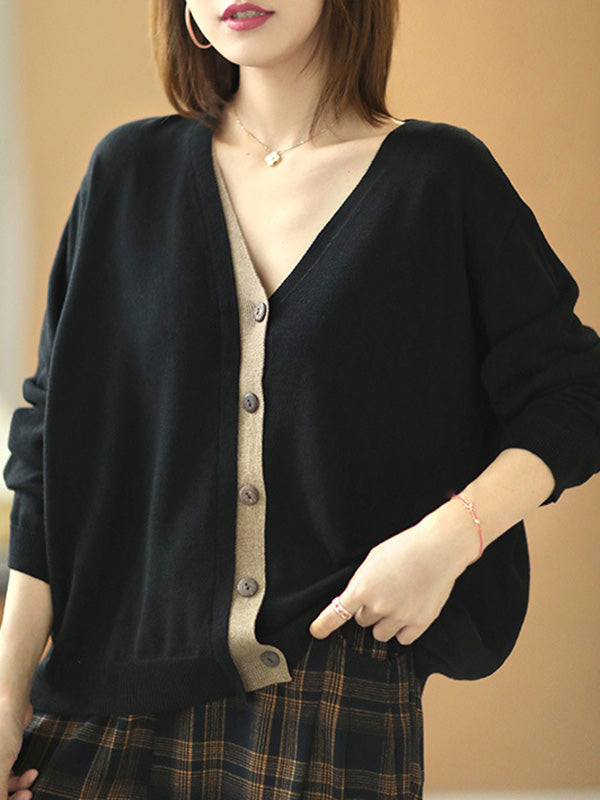 Simple Contrast Color Long Sleeves Cardigan Top