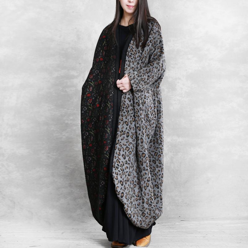 Buykud Loose Literary Printed Warm Thick Long Coat