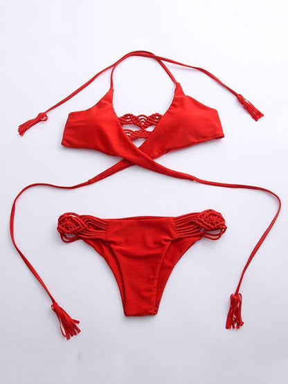 Red Lace-up Bikinis Swimwear