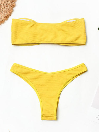 Solid Yellow Bandeau Bikinis Swimwear