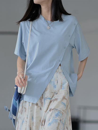 Urban Split-Side Oblique Buckle Short Sleeves T-Shirts