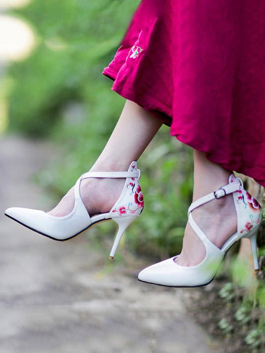 Beautiful Embroidered Floral High Heels