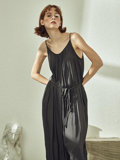 Black Loose Split-joint Sleeveless Jumpsuits