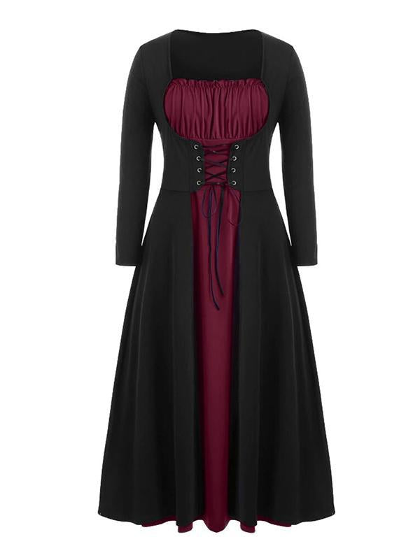 Square-Neck Bandage Split-Joint Maxi Dress