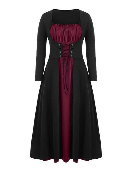 Square-Neck Bandage Split-Joint Maxi Dress