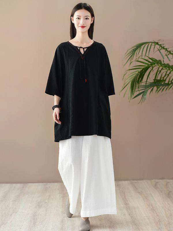 Simple Solid V-Neck T-Shirts Tops