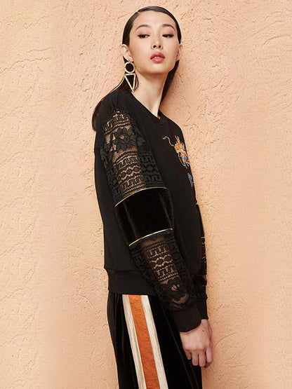 Embroidery Hollow Lace Hoodies Top