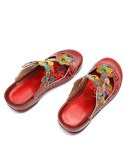 Vintage Flower Pattern Round Toe Mules&Slides