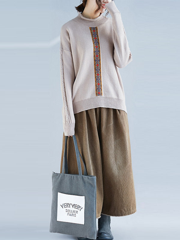 Casual Split-Side High-Neck Long Sleeves Sweater Tops