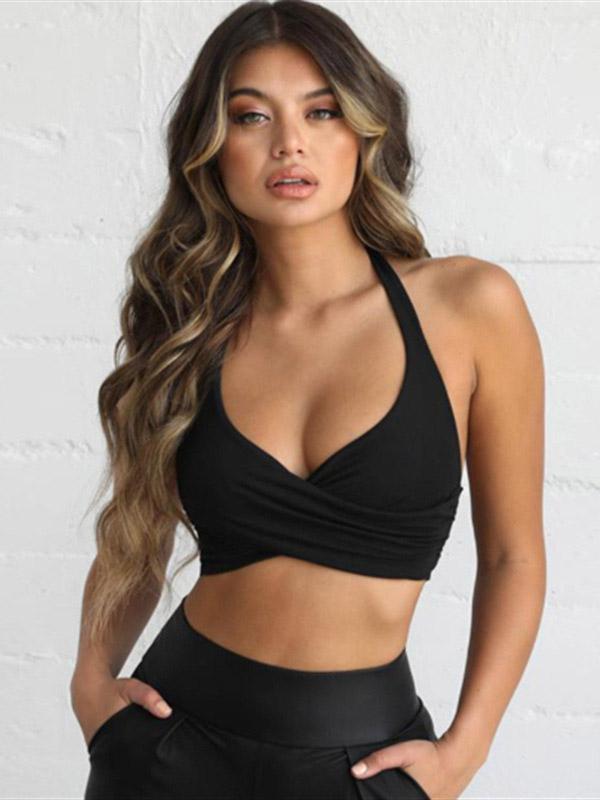 Sexy Solid Wrap Halterneck Vest Top