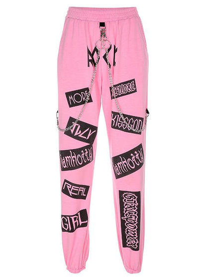 Chain Embellished Printed Casual Pants