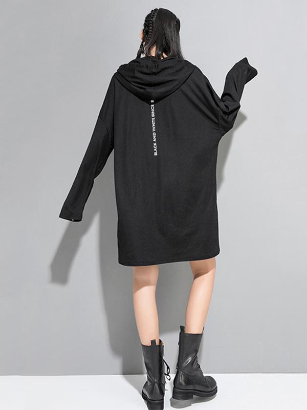 Loose Printed Black Hoodie