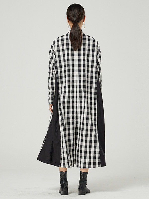 Casual Loose Long Sleeve Plaid Jumpsuits Bottoms