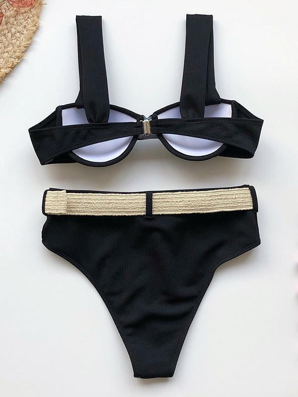 Strapless Sash Split Type Bikini Swimsuit
