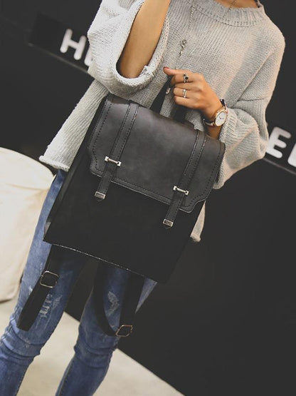 Solid Color Retro Flap Backpack Bag