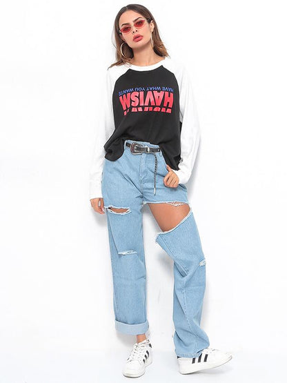 Irregular High Waist Chic Holes Jeans