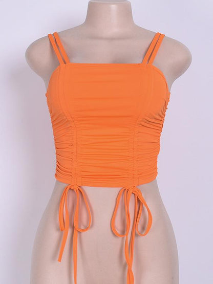 Cropped Tassel Spaghetti-neck Tanks