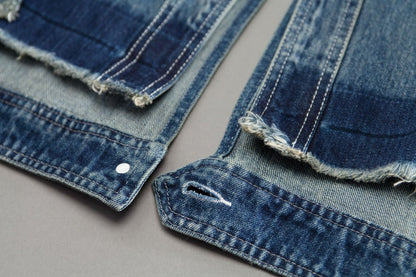 Denim Character Loose Burrs BF Style Slit Coat