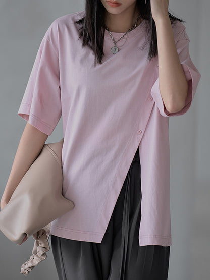 Urban Split-Side Oblique Buckle Short Sleeves T-Shirts