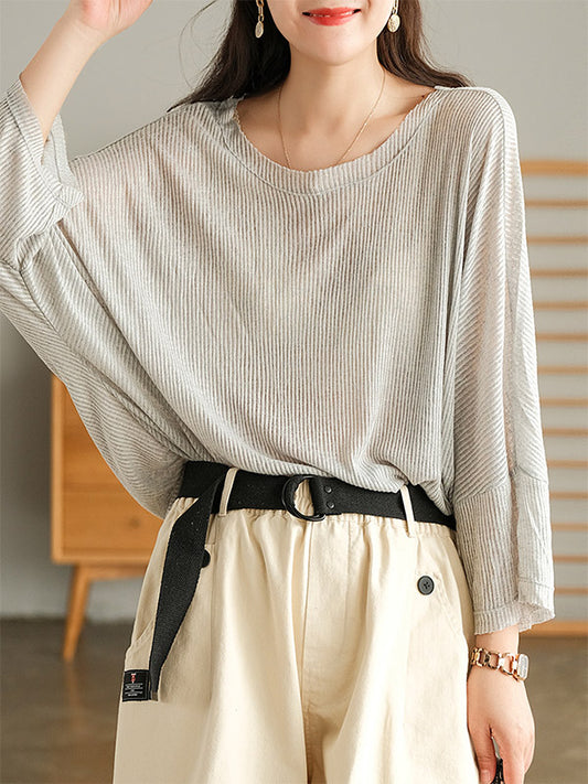 Casual Solid Round-Neck Knitting T-Shirts Tops