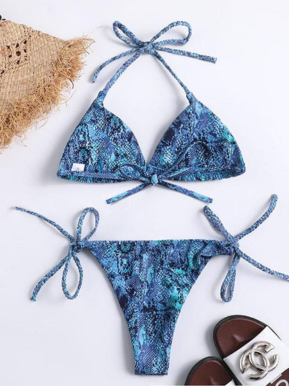 Lace-up Snakeskin Bikini Swimsuit